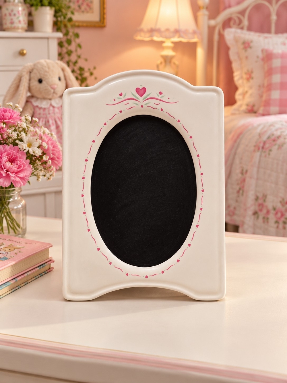 Ceramic Photo Frame - Pink Heart Accents